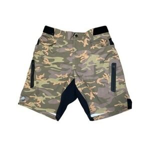 Zoic Ether Camo Bike Shorts Brown Green Orange Whiskey Camo Print M